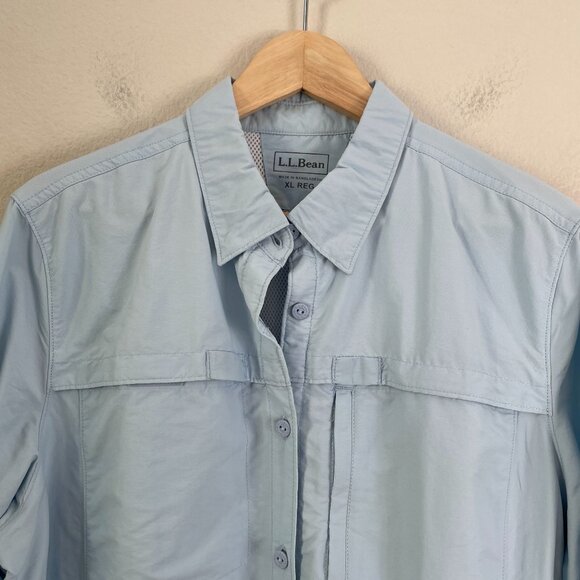 LL Bean Womens XL Light Blue Hiking Outdoor Fishing Convertible Buttondown Shirt - Picture 2 of 8